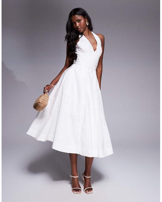 House Of Cb Gray Allena Cotton Halter Midi Sundress