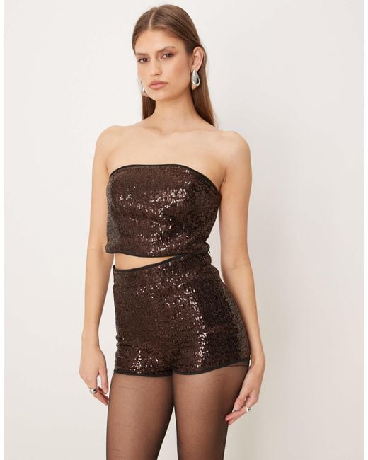 ASOS Natural Tailored Sequined Micro Shorts