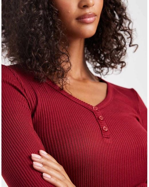 Loungeable Red Christmas Henley And Printed Trouser Pyjama Set