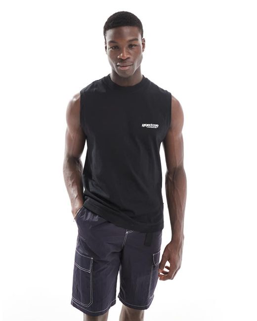 Canotta Oversize Nera Con Stampa Sul Retro di Jack & Jones in Black da Uomo