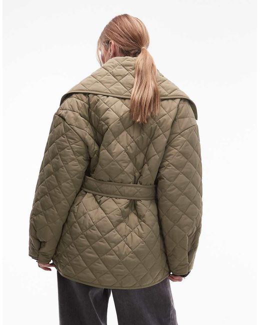 & Other Stories Natural Quilted Belted Long Line Jacket