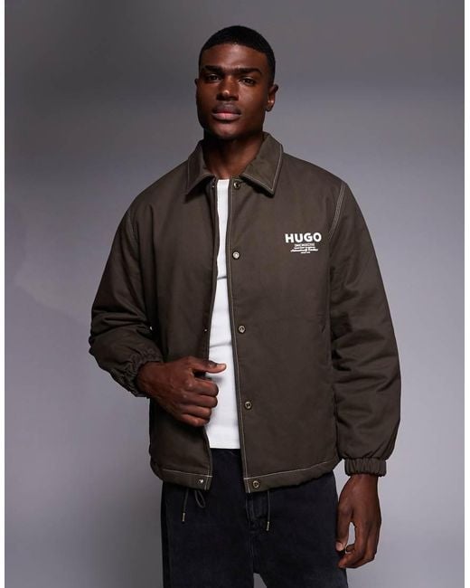 HUGO Gray Hugo Biyo Label Logo Back Print Jacket for men