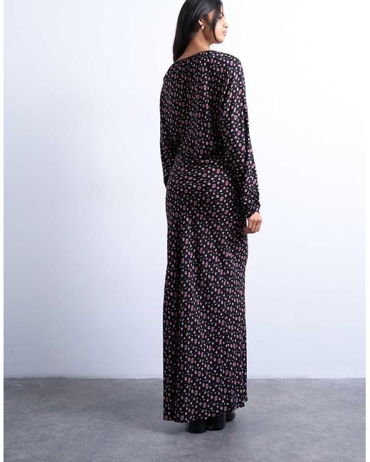 TOPSHOP Blue Midi Long Sleeve Tea Dress