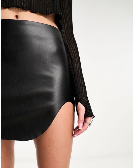 Black faux leather skirt hem cheap
