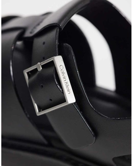 Calvin Klein Black Jeans Square Toe Leather Fisherman Sandal
