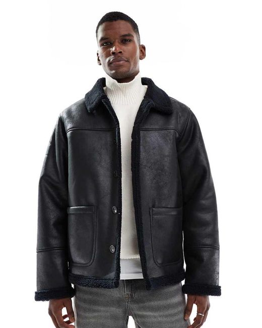 Jack & Jones Black Faux Shearling Jacket for men