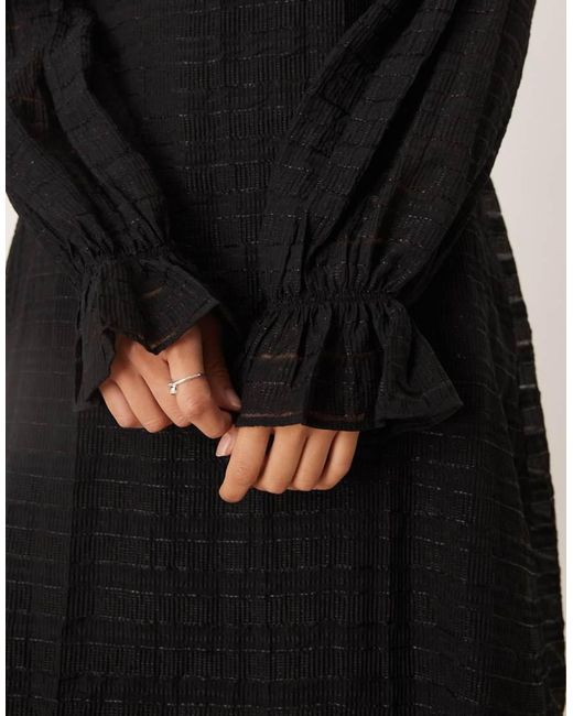 Jdy Black Ruffles Detail Textured Mini Dress