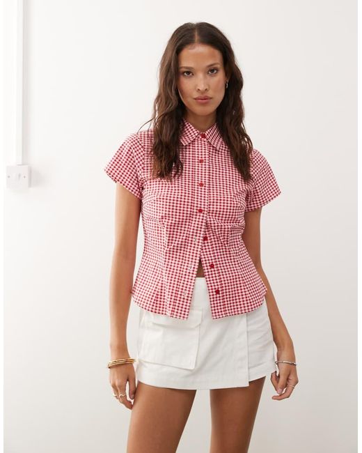 Collusion Getailleerd Overhemd Met Gingham Ruit in het Red