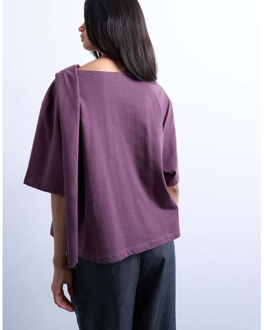 TOPSHOP Purple Scarf Neck Detail Drop Shoulder T-shirt