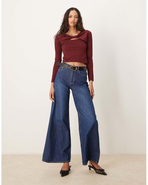 ASOS Red Ribbed Long Sleeve Twist Front Detail Top