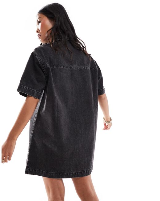 ASOS Black Asos design petite – kurzärmliges hemdkleid aus jeansstoff
