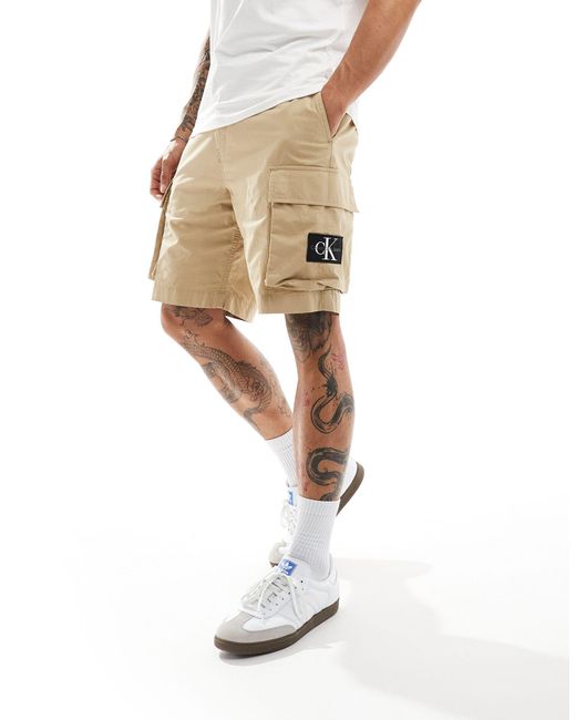 Calvin Klein White Badge Cargo Shorts for men