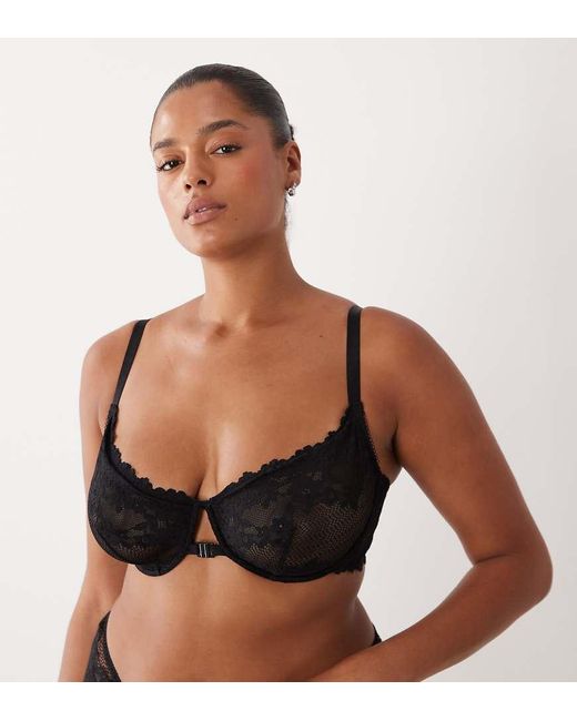 ASOS Black Asos Design Curve Ruby Lace Underwire Bra With Front Closure And Cross Back Detail