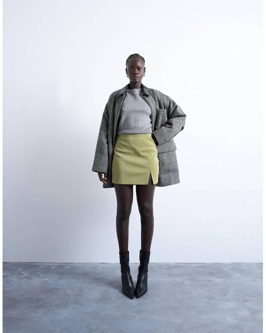 TOPSHOP Green Faux Leather Textured Mini Pelmet Skirt