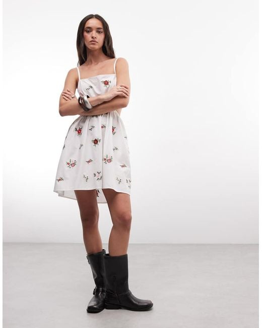 Miss Selfridge White Embroidered Tie Back Mini Dress