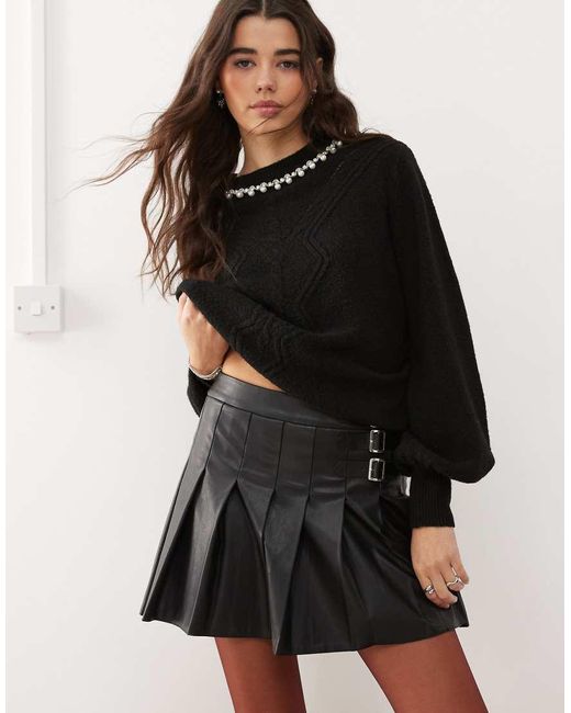 Miss Selfridge Kilt Van Imitatieleer Met Plooien En Gespdetail in het Black