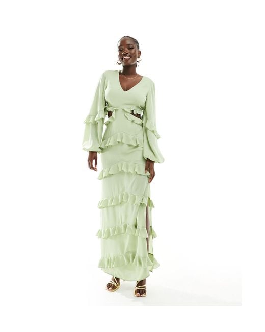 Pretty Lavish Green Cut-out Ruffle Maxi Dress