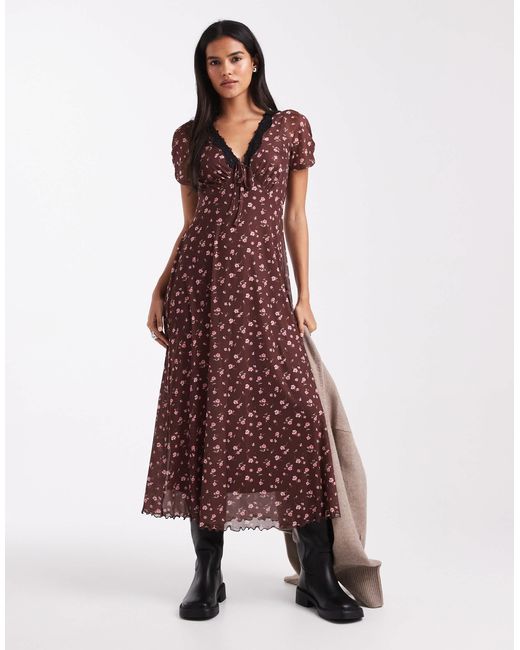 New Look Purple Lace Trim Mesh Midi Dress