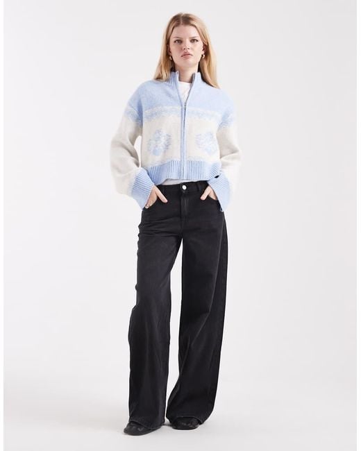 Miss Selfridge Blue Zip Detail Pattern Cardigan