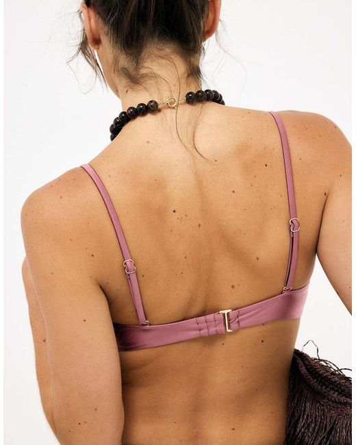 NA-KD Brown Shiny Padded Bandeau Bikini