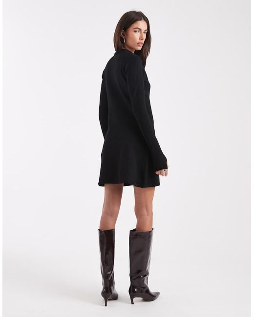 Pieces Gebreide Mini Jurk Met Lange Mouwen in het Black