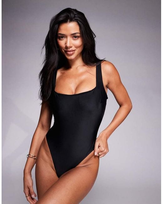 ASOS Black Fuller Bust Revenge Sculpting Square Neck Swimsuit