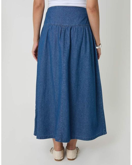 Threadbare Blue Dropped Waist Denim Maxi Skirt