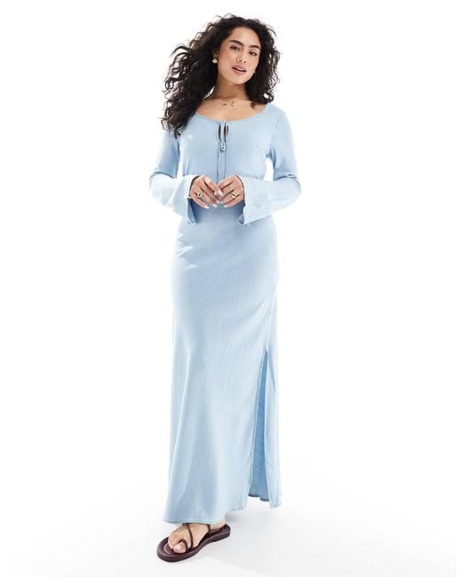ASOS Blue Soft Denim Maxi Dress With Tie Front