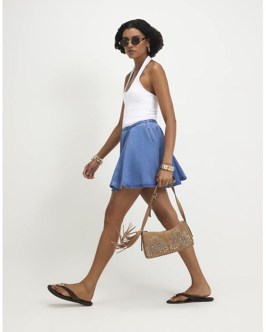 River Island Blue Denim Mini Skater Skirt