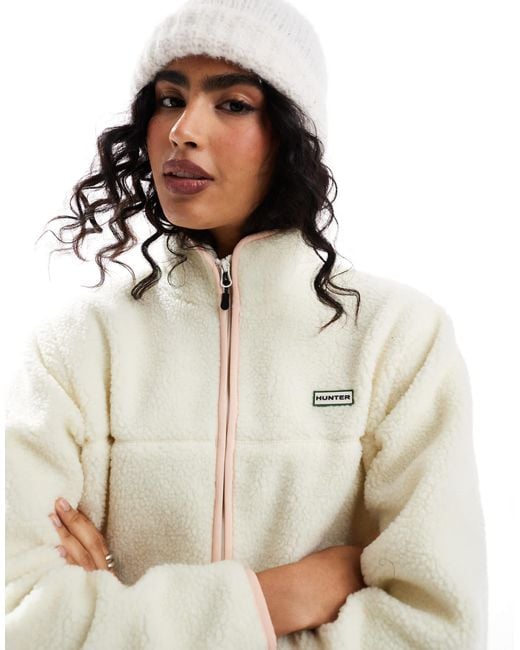 Hunter White Milan Sherpa Jacket With Contrast Lining