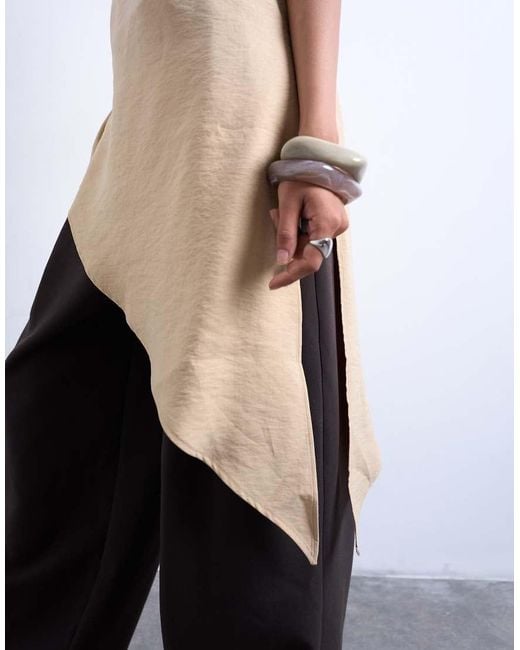 TOPSHOP White Cupro Asymmetric Top With Shoulder Pads