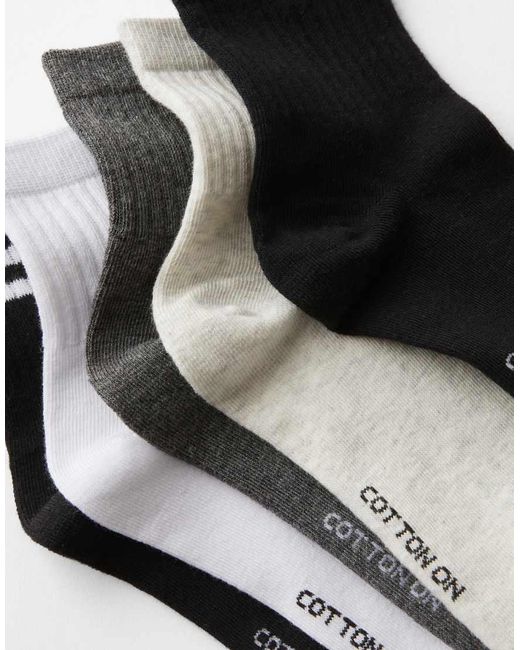 Cotton On Black 5Pk Quarter Crew Sock