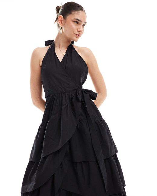 Never Fully Dressed Black Halterneck Cotton Midaxi Dress