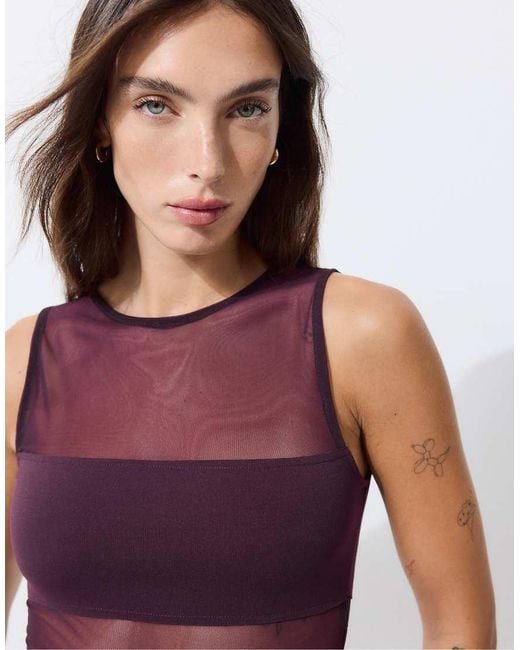 Stradivarius White Sleeveless Mesh Bodysuit