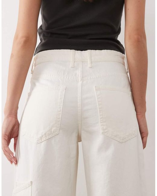 Mango White Rowan 100% Cotton baggy Utility Jean