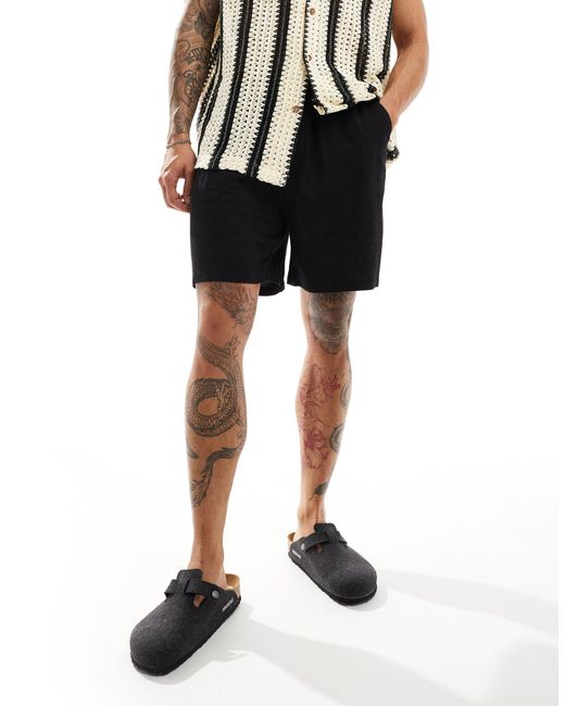 Reclaimed (vintage) Black Linen Blend Chino Shorts for men