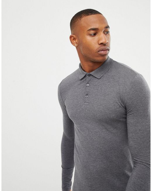 muscle fit long sleeve polo