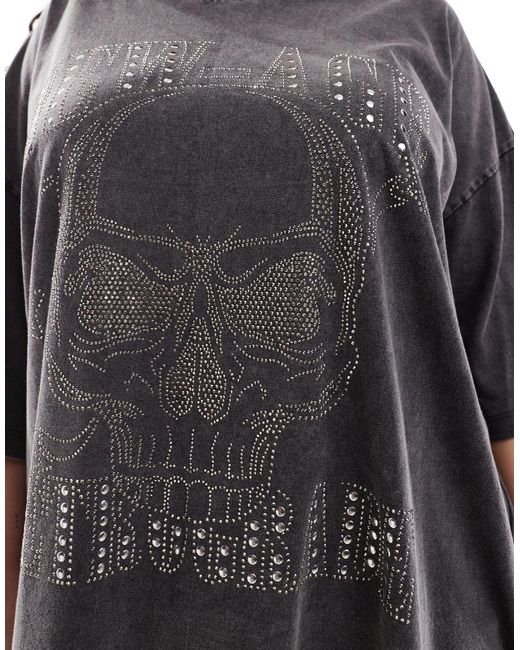 Camiseta gris extragrande con estampado gráfico roquero ASOS de color Black