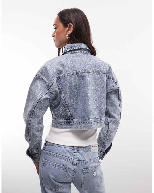Courtside Blue Cropped Distressed Denim Jacket