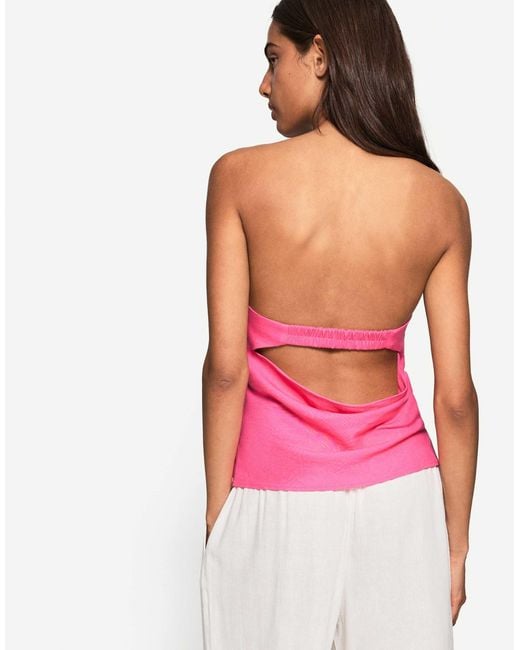 Bershka Pink – trägerloses oberteil aus leinenmix