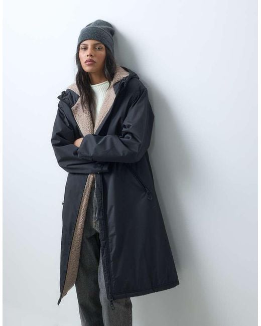 ASOS Gray Longline Rain Coat With Borg Liner