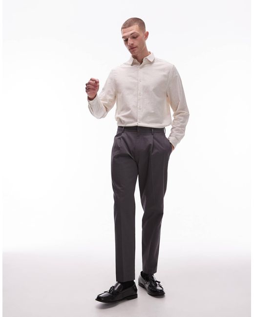 Topman Blue Smart Cotton Tapered Trousers for men
