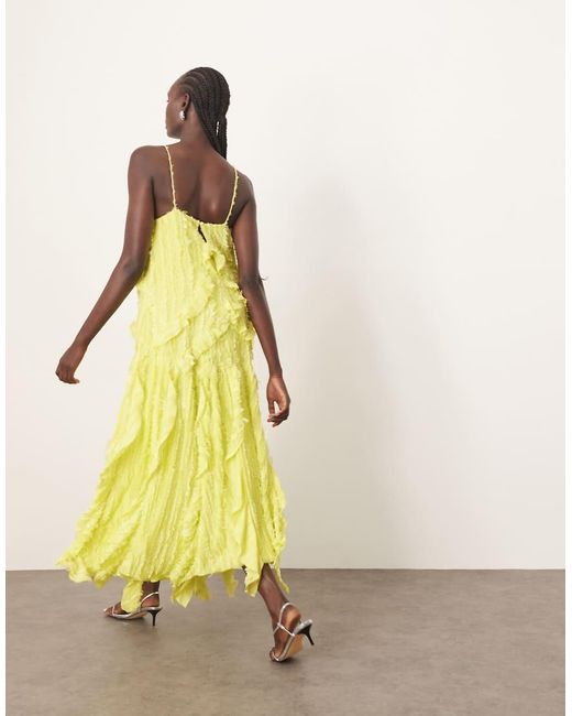 ARRANGE Getextureerde Cami Midi-Jurk Met Ruches in het Yellow