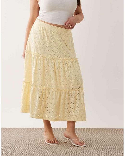 Vila Curve Natural Tiered Pointelle Midi Skirt
