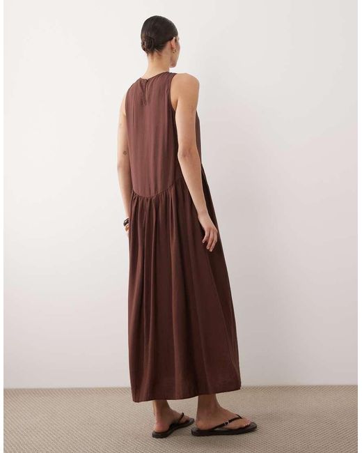 New Look Brown Drop Waist Sleeveless Midi Dress