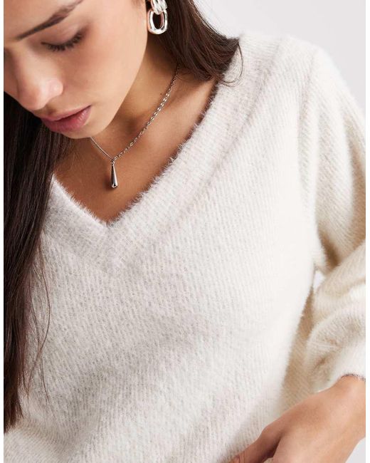 Miss Selfridge White Fluffy Off The Shoulder Slouchy Sweat