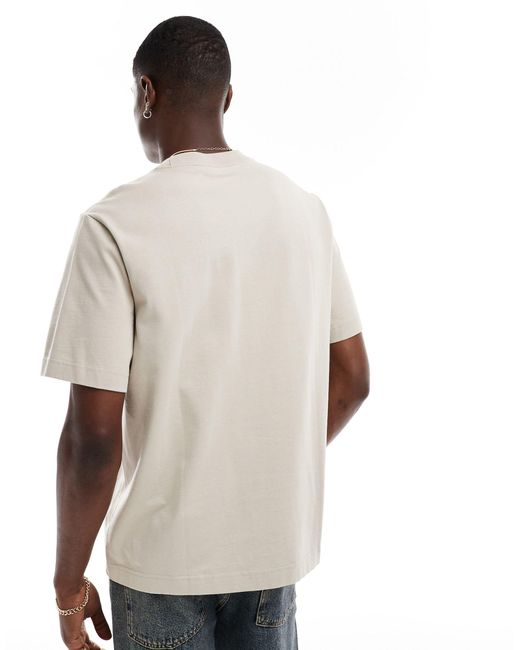 T-shirt pesante oversize beige con logo piccolo di Abercrombie & Fitch in White da Uomo