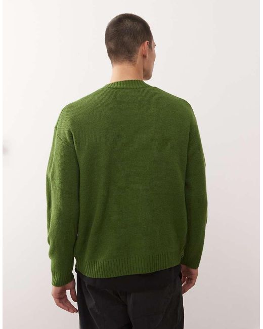 Collusion Green V-neck Knitted Cardigan for men