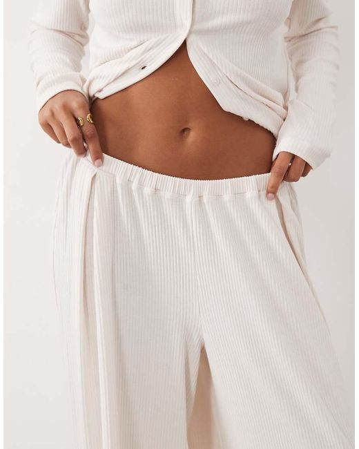 ASOS Natural Mix & Match Lounge Rib Wide Leg Pyjama Bottoms