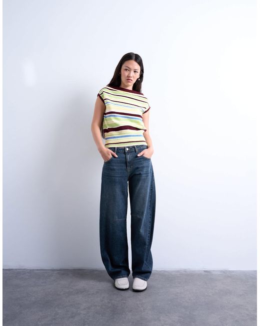 TOPSHOP Multicolor – strickoberteil mit mehrfarbigem streifenmuster und one-shoulder-träger